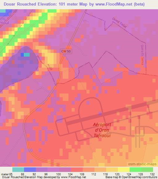 Douar Rouached,Algeria Elevation Map