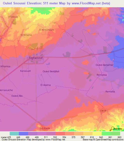 Ouled Snoussi,Algeria Elevation Map