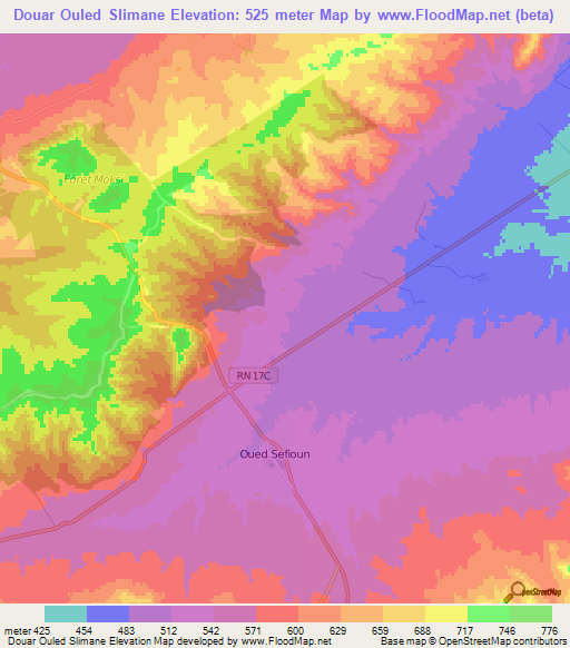 Douar Ouled Slimane,Algeria Elevation Map