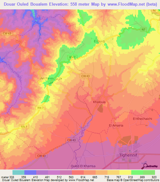 Douar Ouled Boualem,Algeria Elevation Map