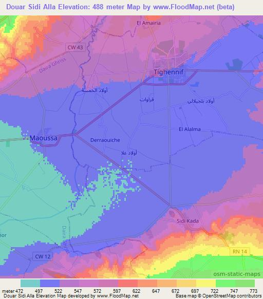Douar Sidi Alla,Algeria Elevation Map