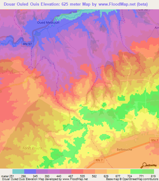 Douar Ouled Ouis,Algeria Elevation Map