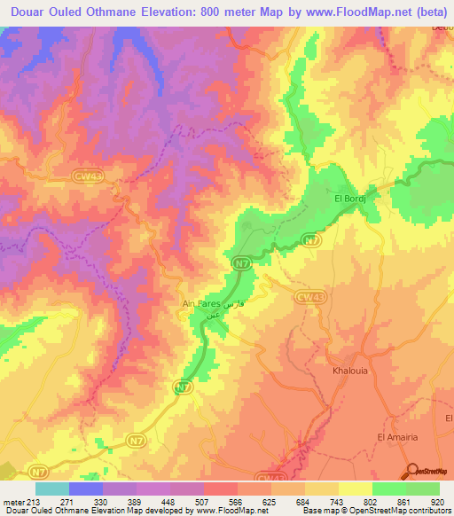 Douar Ouled Othmane,Algeria Elevation Map