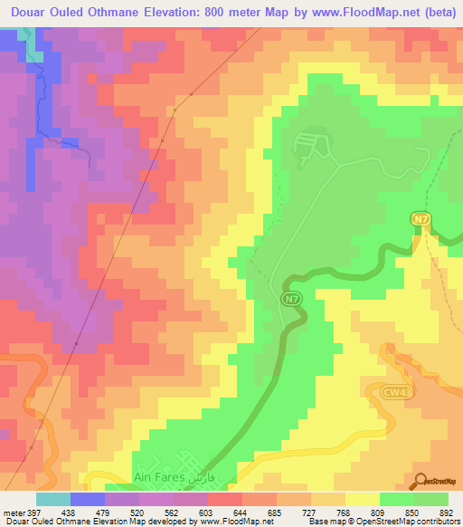 Douar Ouled Othmane,Algeria Elevation Map