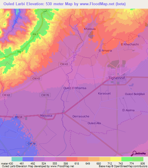 Ouled Larbi,Algeria Elevation Map