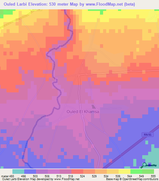 Ouled Larbi,Algeria Elevation Map