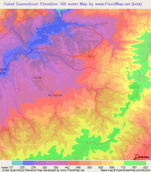 Ouled Guenndouzi,Algeria Elevation Map