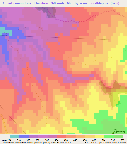 Ouled Guenndouzi,Algeria Elevation Map