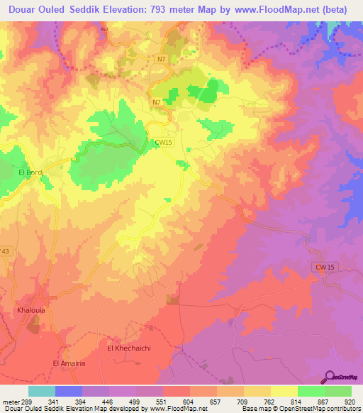 Douar Ouled Seddik,Algeria Elevation Map