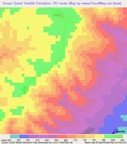 Douar Ouled Seddik,Algeria Elevation Map