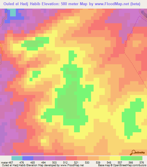 Ouled el Hadj Habib,Algeria Elevation Map