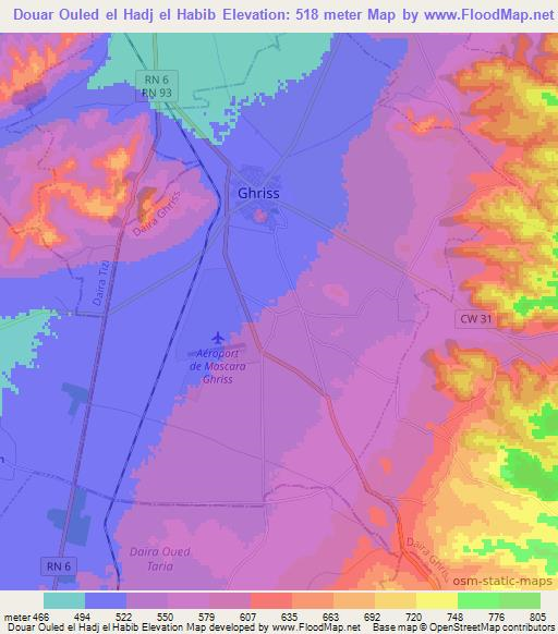 Douar Ouled el Hadj el Habib,Algeria Elevation Map