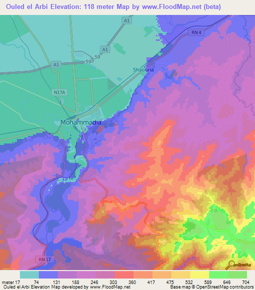 Ouled el Arbi,Algeria Elevation Map
