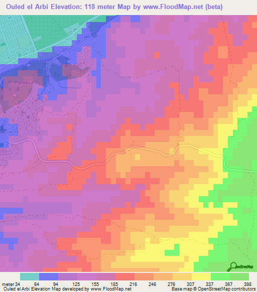 Ouled el Arbi,Algeria Elevation Map