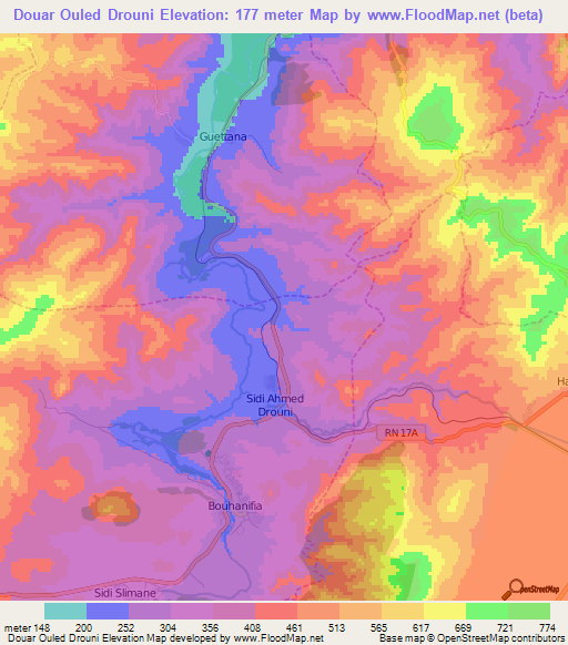 Douar Ouled Drouni,Algeria Elevation Map