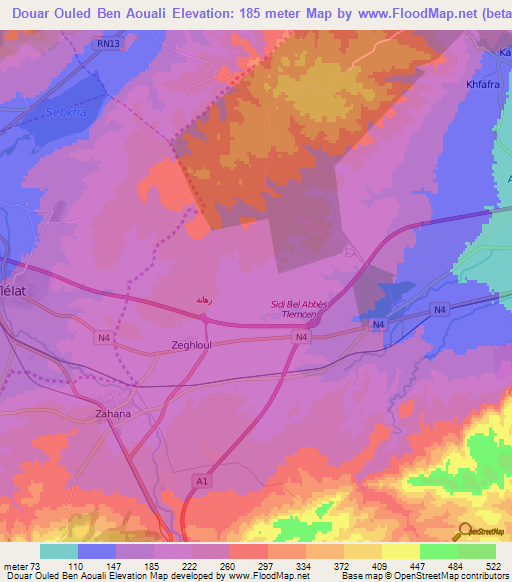 Douar Ouled Ben Aouali,Algeria Elevation Map