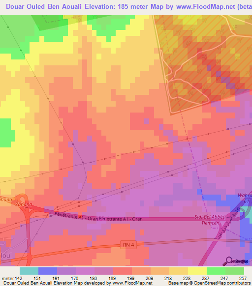 Douar Ouled Ben Aouali,Algeria Elevation Map