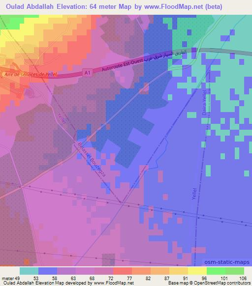 Oulad Abdallah,Algeria Elevation Map