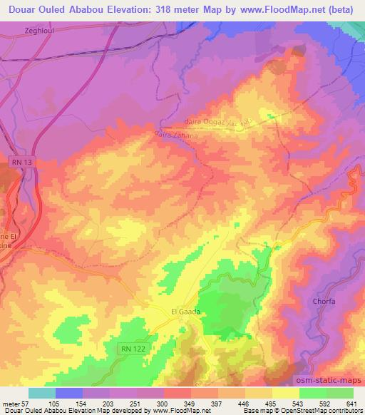 Douar Ouled Ababou,Algeria Elevation Map