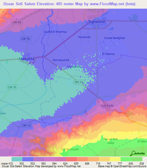 Douar Sidi Salem,Algeria Elevation Map