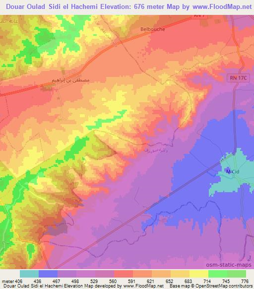 Douar Oulad Sidi el Hachemi,Algeria Elevation Map
