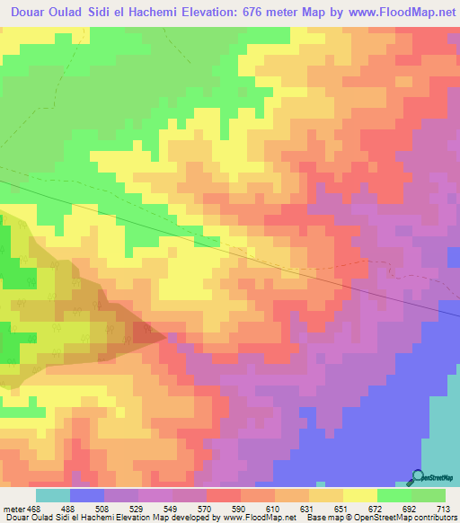 Douar Oulad Sidi el Hachemi,Algeria Elevation Map