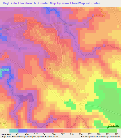 Bayt Yafa,Jordan Elevation Map