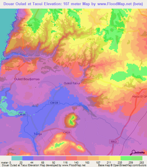 Douar Oulad et Taoui,Algeria Elevation Map