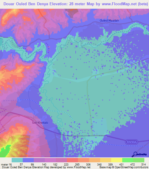 Douar Ouled Ben Denya,Algeria Elevation Map