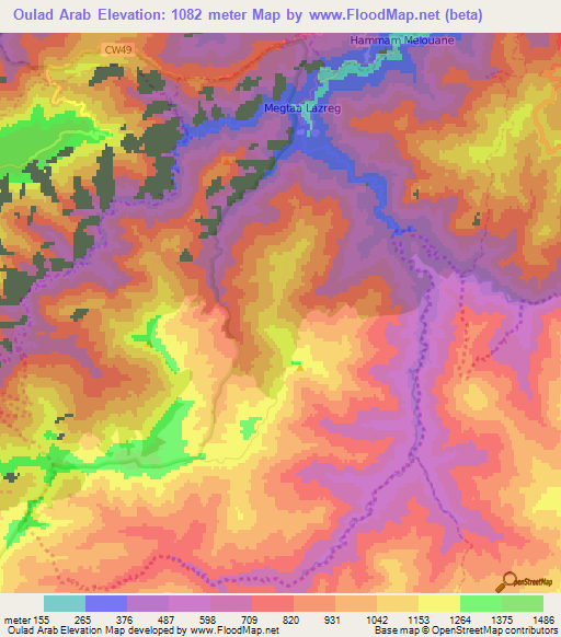 Oulad Arab,Algeria Elevation Map