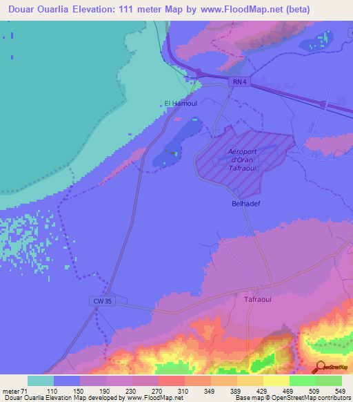 Douar Ouarlia,Algeria Elevation Map