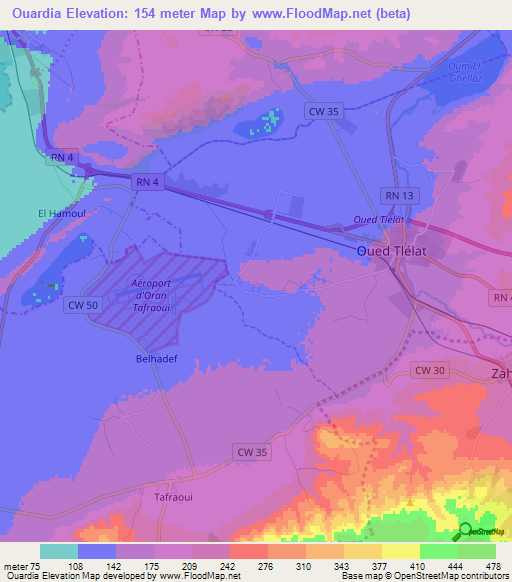 Ouardia,Algeria Elevation Map