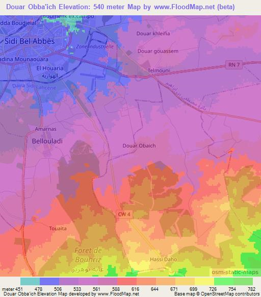 Douar Obba'ich,Algeria Elevation Map