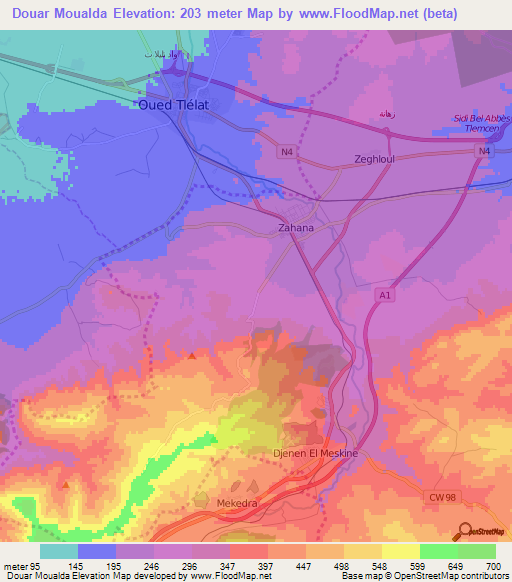 Douar Moualda,Algeria Elevation Map