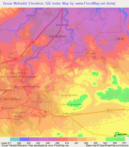 Douar Mehadid,Algeria Elevation Map