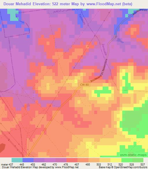 Douar Mehadid,Algeria Elevation Map