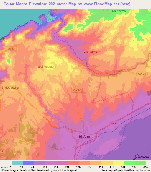 Douar Magra,Algeria Elevation Map