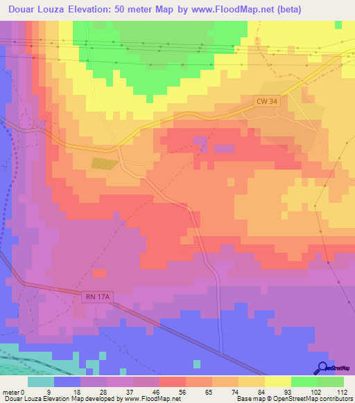 Douar Louza,Algeria Elevation Map