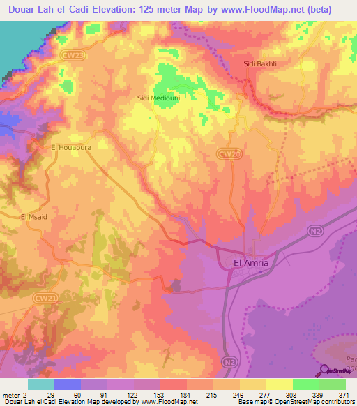Douar Lah el Cadi,Algeria Elevation Map