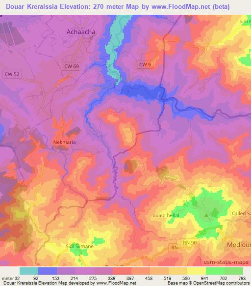 Douar Kreraissia,Algeria Elevation Map