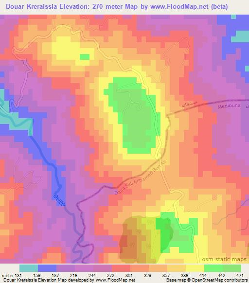 Douar Kreraissia,Algeria Elevation Map