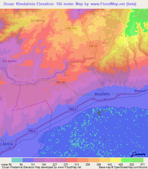 Douar Khedaimia,Algeria Elevation Map