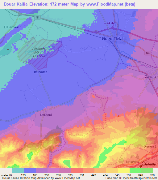 Douar Kailia,Algeria Elevation Map