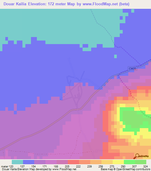 Douar Kailia,Algeria Elevation Map