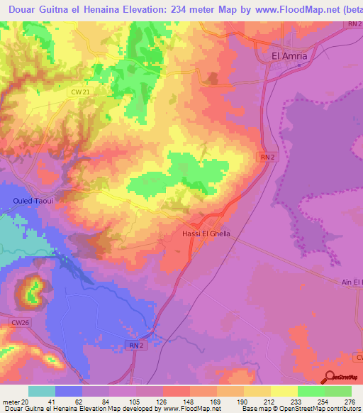 Douar Guitna el Henaina,Algeria Elevation Map