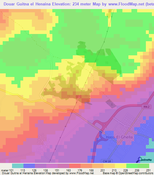 Douar Guitna el Henaina,Algeria Elevation Map