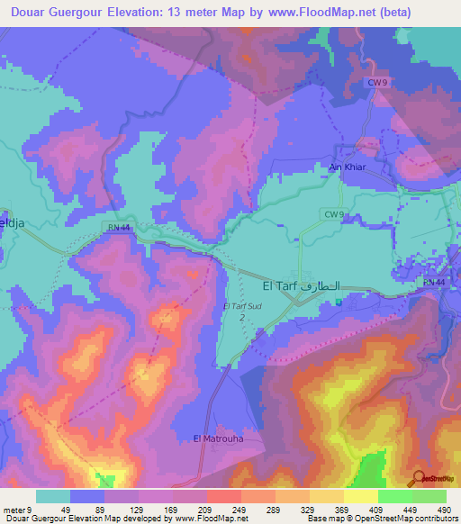 Douar Guergour,Algeria Elevation Map
