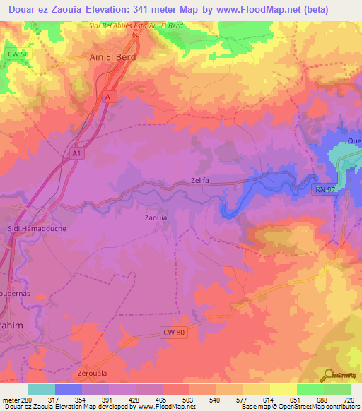 Douar ez Zaouia,Algeria Elevation Map
