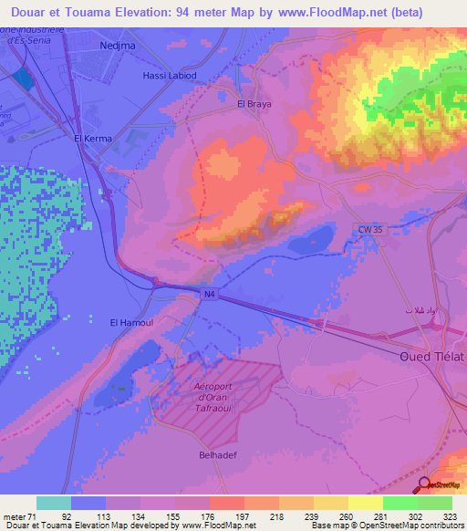 Douar et Touama,Algeria Elevation Map