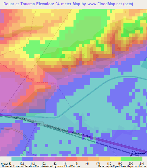 Douar et Touama,Algeria Elevation Map